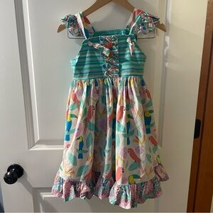 Eleanor Rose Teal and Pink Parrot Print Dress